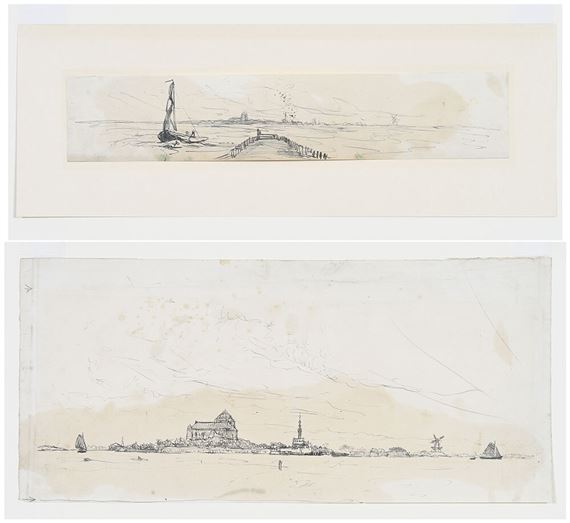 Two Holland related sketches: Jetty Opposite Veere by James McBey, 1923