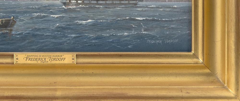 Artwork by Fred Tordoff, "Shipping in Boston Harbor"., Made of Oil on canvas