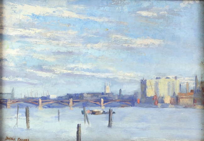 Artwork by Derek Rogers, The Thames near Southwark, Made of oil on board
