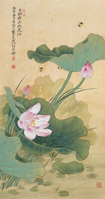 Artwork by Yu Zhizhen, Liu Lishang, The lotus is more red in the evening, Made of Silk