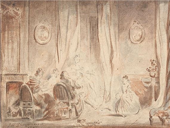An interior scene in a Salon by German School, 18th Century, 1757