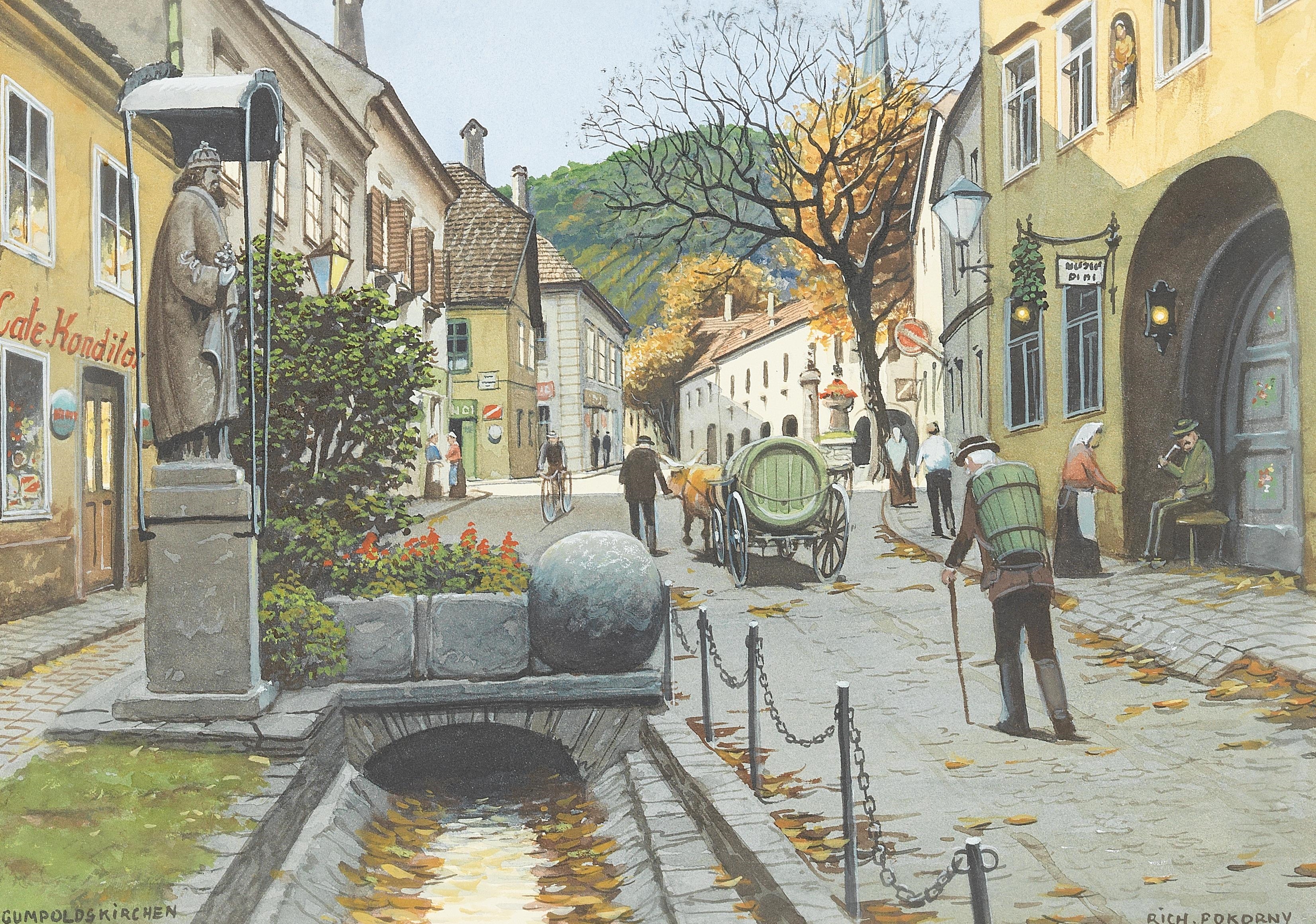Artwork by Richard Pokorny, "Gumpoldskirchen", Made of watercolour on paper