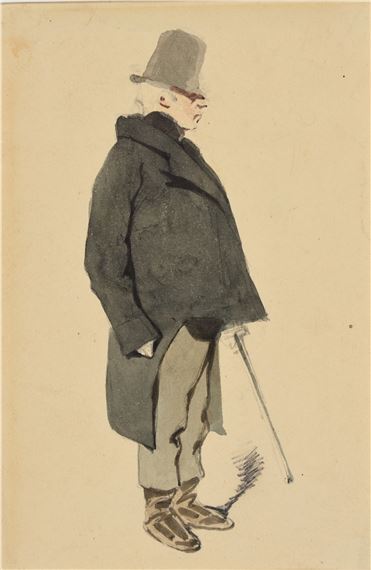 Man with hat and walking stick in profile; Profile portrait of an elderly man by Henry Monnier, 1832
