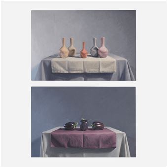 Three Purple Peppers; Five Vases (two works) - James B. Moore