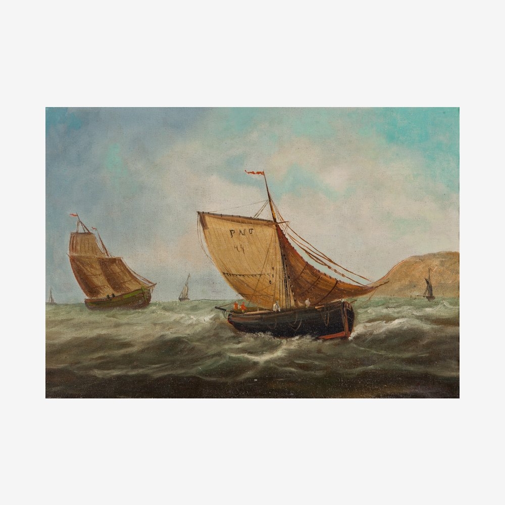 Artwork by A. Musch, Küstensegler, Made of canvas mounted on wood