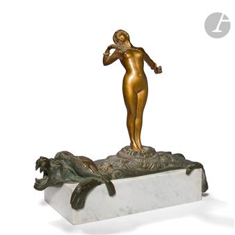 Nude with roses on a tiger skin - R. Bousquet