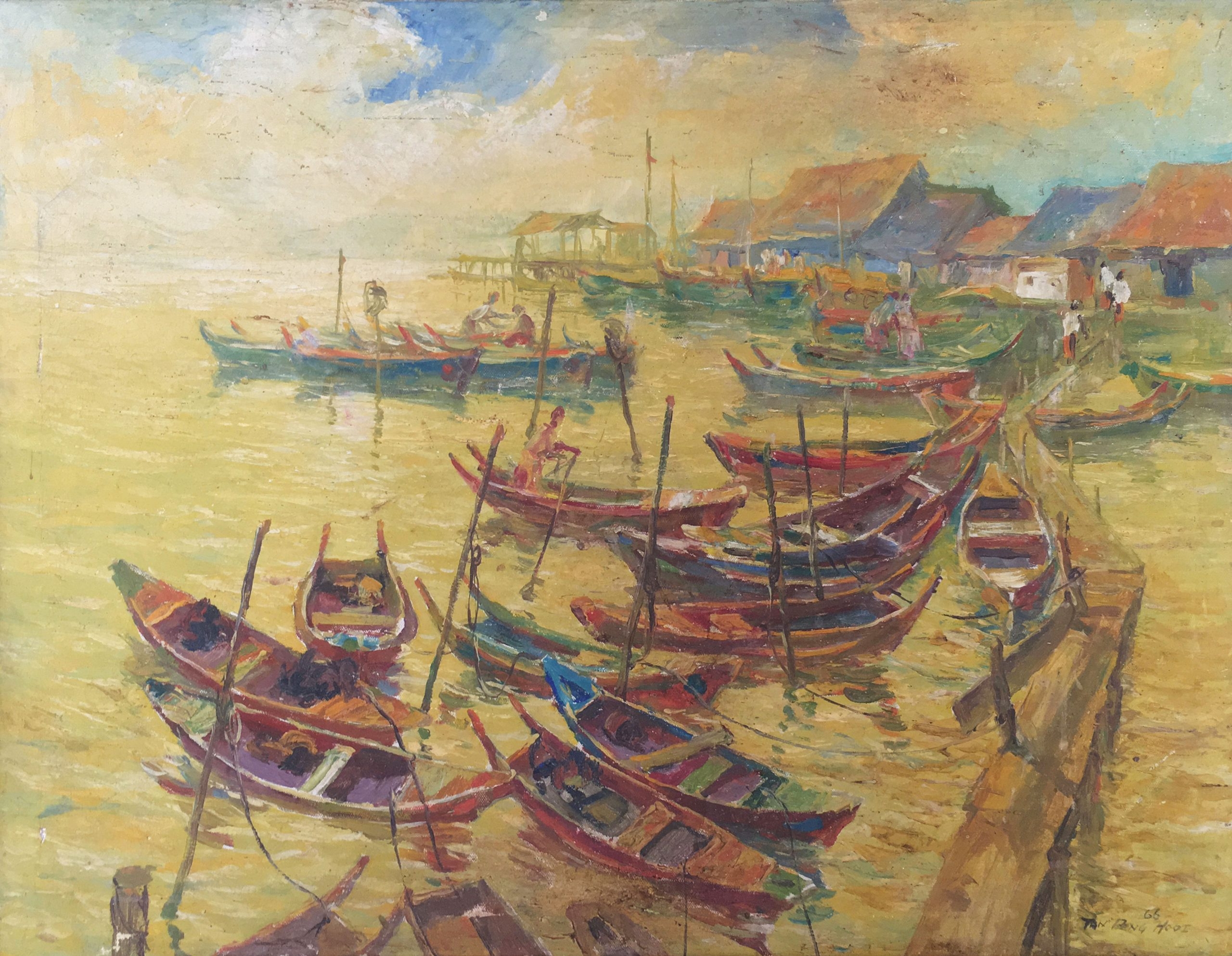 Artwork by Tan Peng Hooi, Fishing Village, Made of Oil on canvas