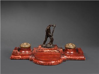 Inkwell, man with a fork; Two lion's heads - Aimé Jules Dalou