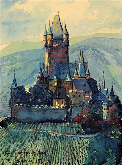 view of Cochem Castle on the Moselle by Ernst Meurer, 1925