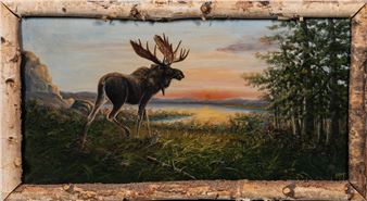 Moose in a Sunset Landscape - F.M. Hoyer