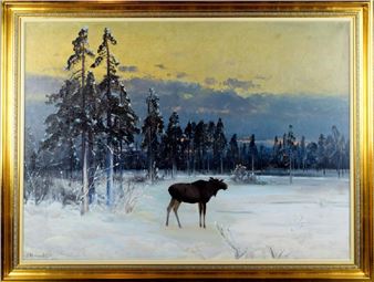 Älg i vinterlandskap - Carl Brandt