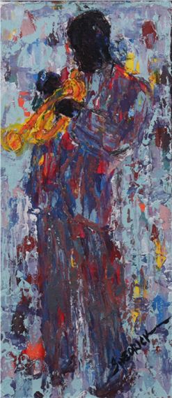 Painting of a Jazz Trumpeter by Deborah Shedrick