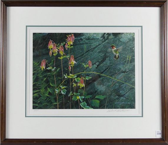 Robert McLellan Bateman | Ruby-Throat Hummingbird and Columbine | MutualArt