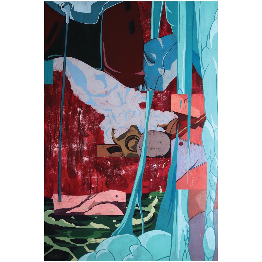 Artwork by Pablo Biglang-awa, Japayuki Warrior vs. Mecha-Bot, Made of acrylic on canvas