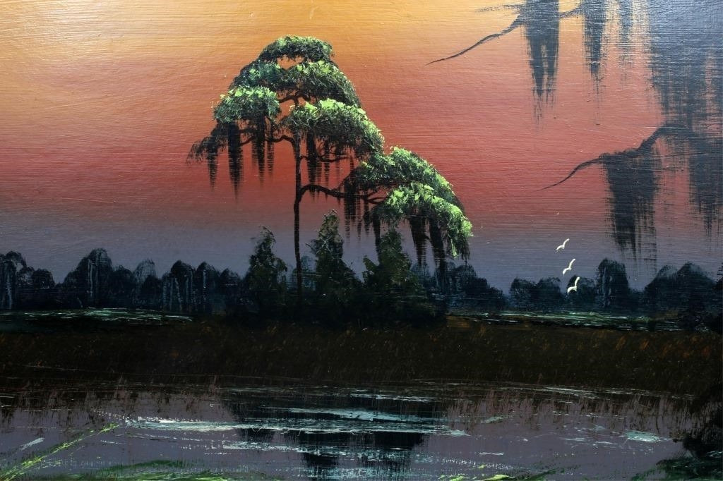 Artwork by Alfred Hair, RAINBOW SUNSET WETLAND, Made of oil on masonite