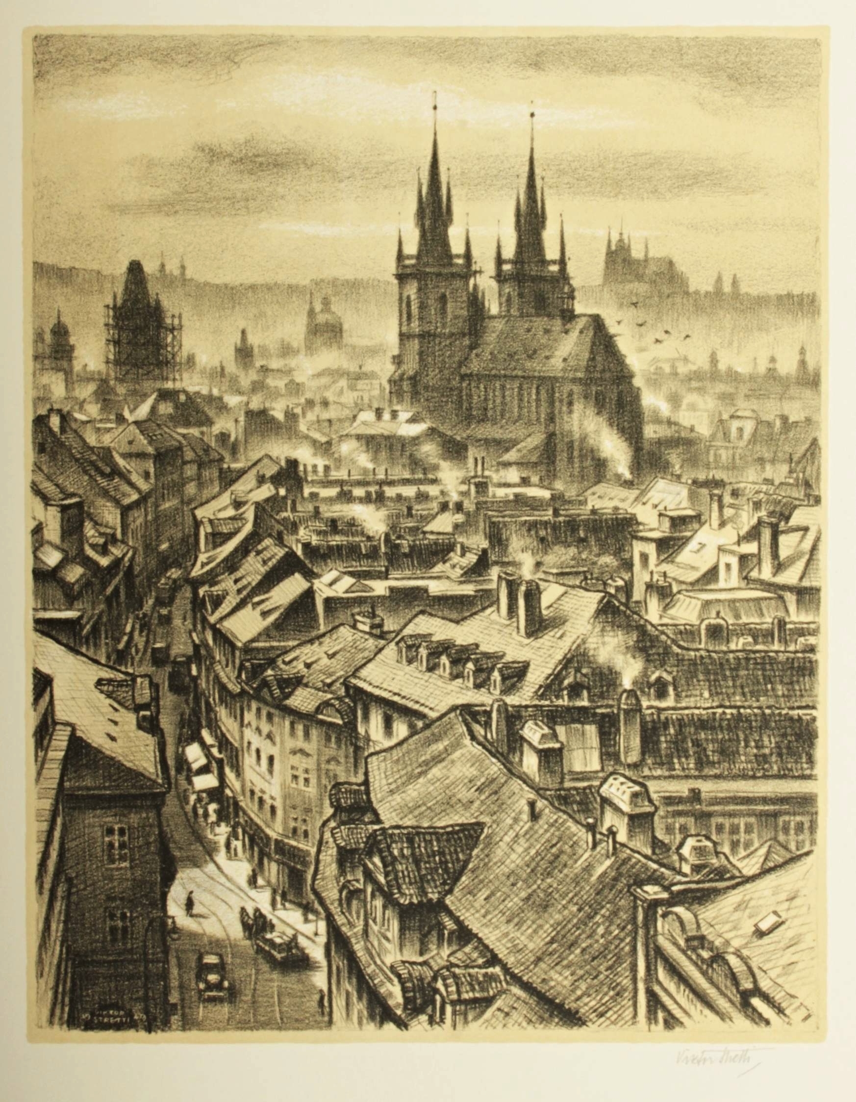 Pohled na Staré Město z Prašné brány by Viktor Stretti, rok 1949