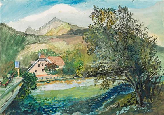Landscape with river by Oskar Laske, 1948