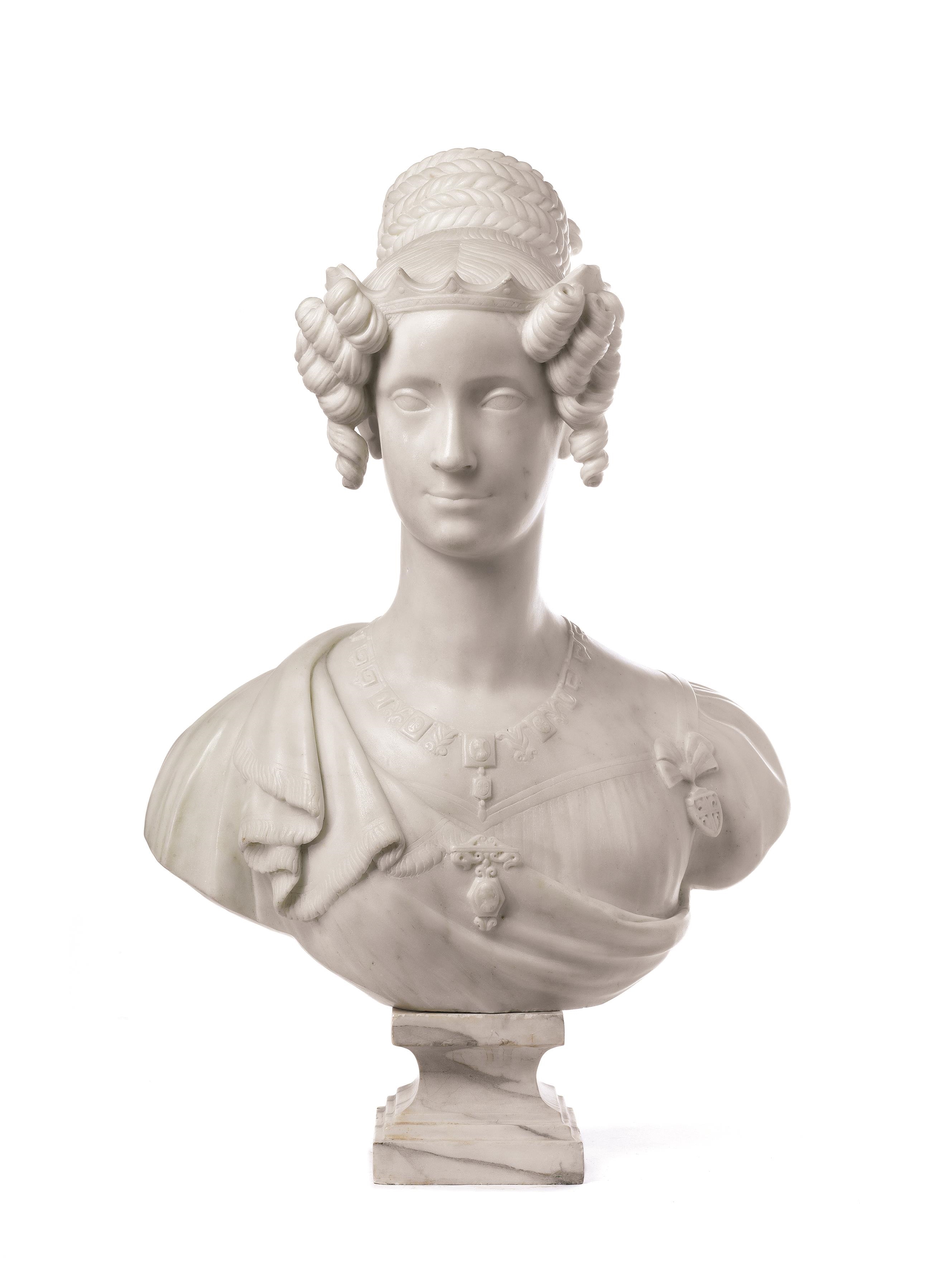 Artwork by Antonio Moccia, BUST OF MARIA THERESA OF HABSBURG-LORRAINE, QUEEN CONSORT OF SARDINIA, Made of marble
