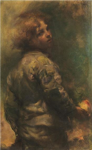YOUNG BOY HOLDING AN APPLE by Pietro Gaudenzi