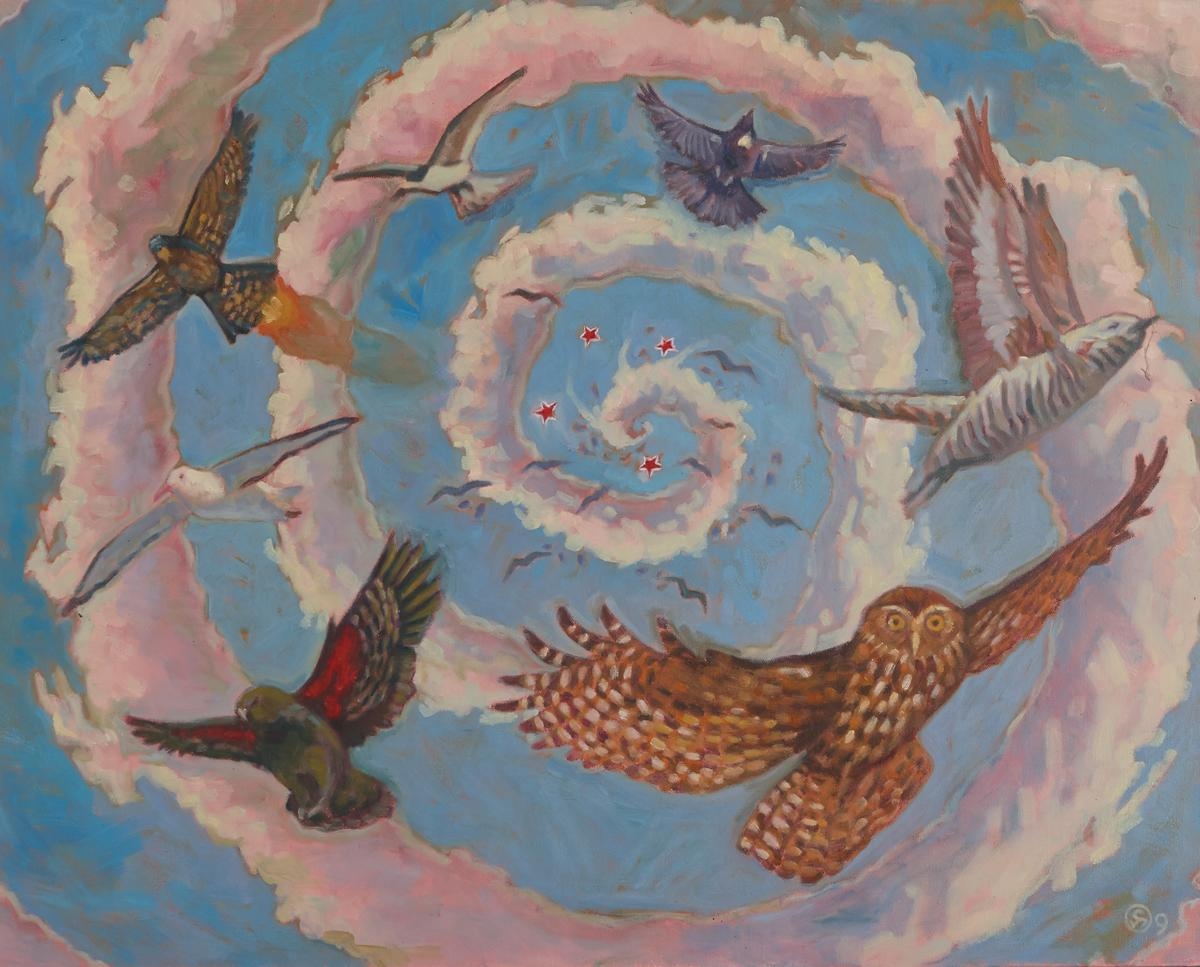 Artwork by Samuel Sakaria, Nga Manu from Port- Tearoa, Made of oil on canvas