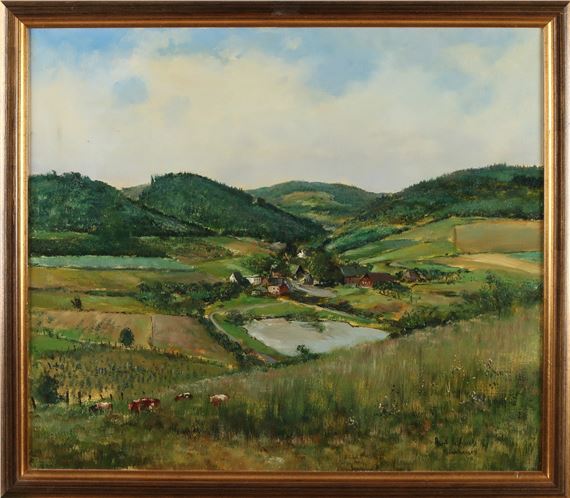 Duits landschap met dorp (Bönkhausen) by Albert Wessels
