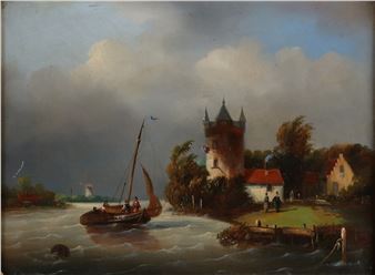 Hollands riviergezicht met figuren - K. Ten Hagen