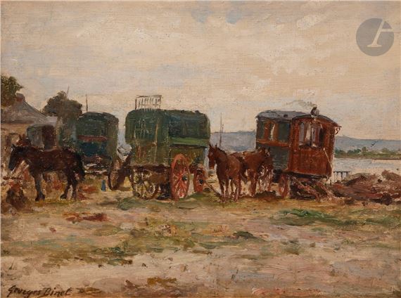 The Gypsy Camp on the Seine River by Georges Jules Ernest Binet