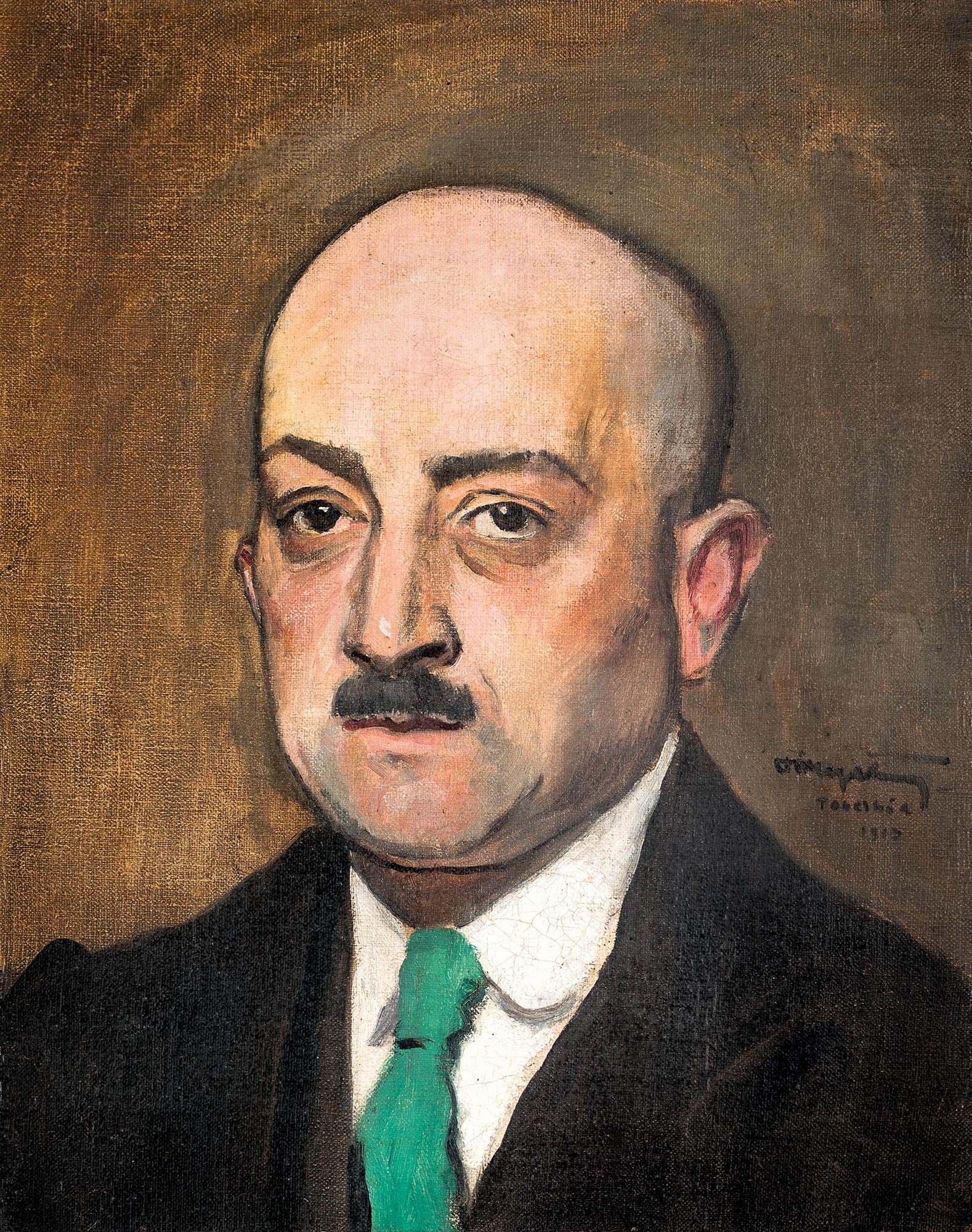 Portrait of a man in a green tie by Tibor Polya, 1913