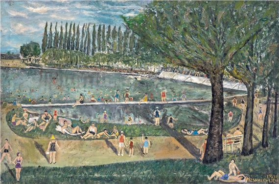 Outdoor pool in Cinkota by Jenő Rózsahegyi