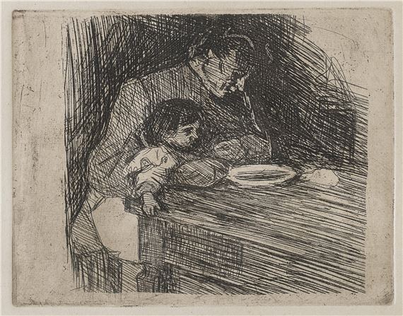 Donna con bambina a tavola by Umberto Boccioni, 1910
