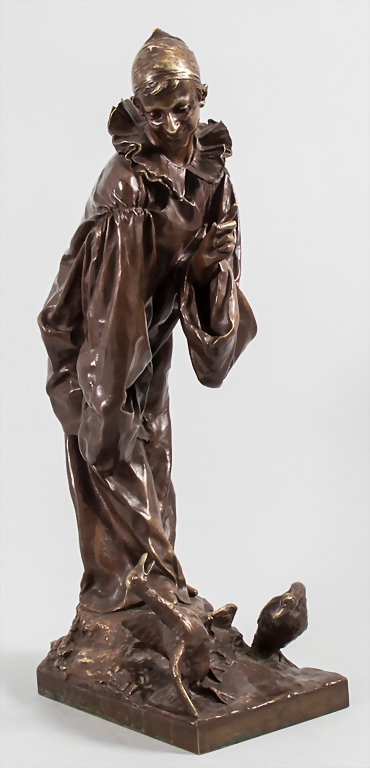 Artwork by Cesar Ceribelli, Pierrot with geese, Made of patinated bronze