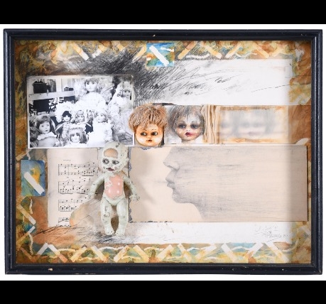 Artwork by Juan Luis Jardi, Francesc Andreu, "COMPOSICIÓN DE MUÑECAS", Made of Collage and mixed media on board