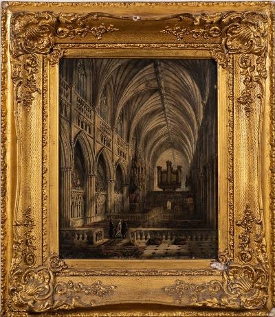Artwork by Charles Hodgson, The Choir, Exeter Cathedral, Made of oil on mill-board