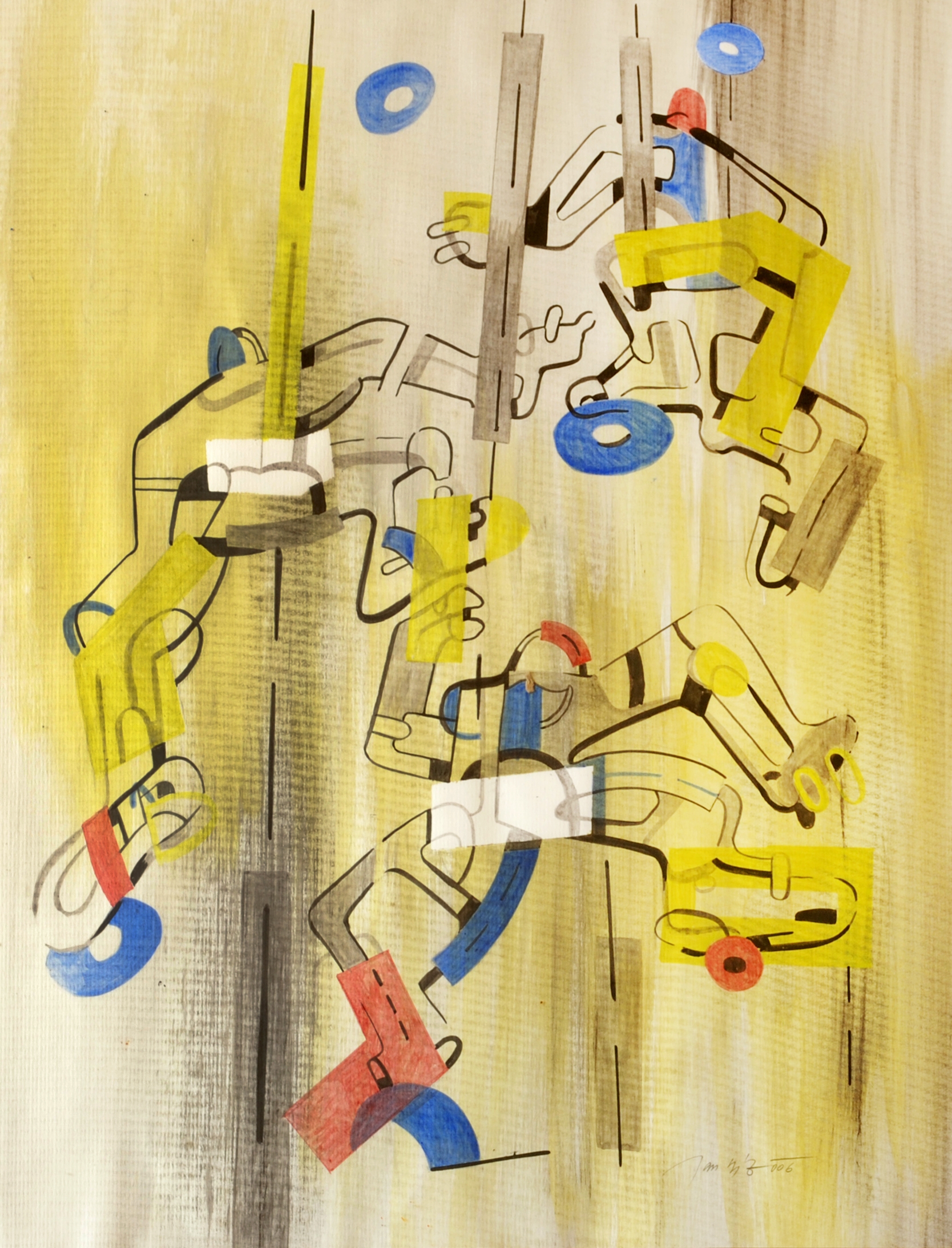 Artwork by Jan Rýz, Sports abstraction, Made of watercolor, ink, paper stuck on cardboard