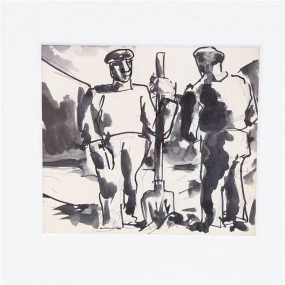 men digging by Josef Herman
