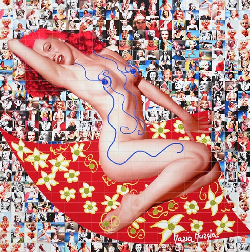 Artwork by Maria Murgia, Omaggio a Marilyn Monroe, Made of digital photomosaic mounted on kapafix panels and carved by hand