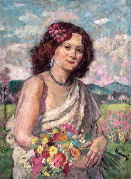 Hölgy tavaszi csokorral by Viktor Belanyi