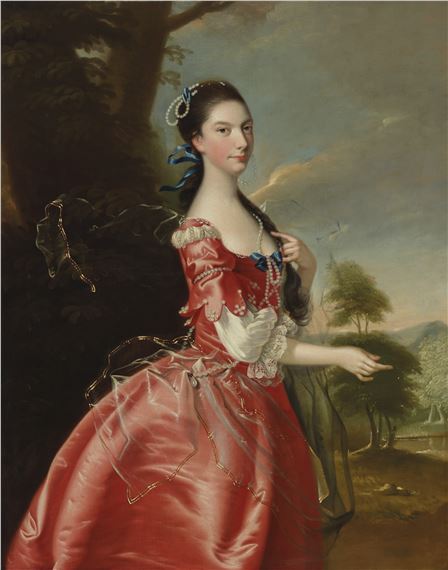 Portrait of Miss Ann Carver before a landscape, three-quarter-length by Joseph Wright of Derby