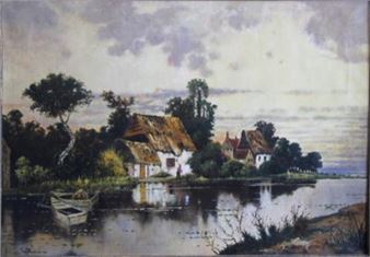 Landschaftsgemälde, Gewässerufer bei Abendstimmung - Joseph Sedlmeier