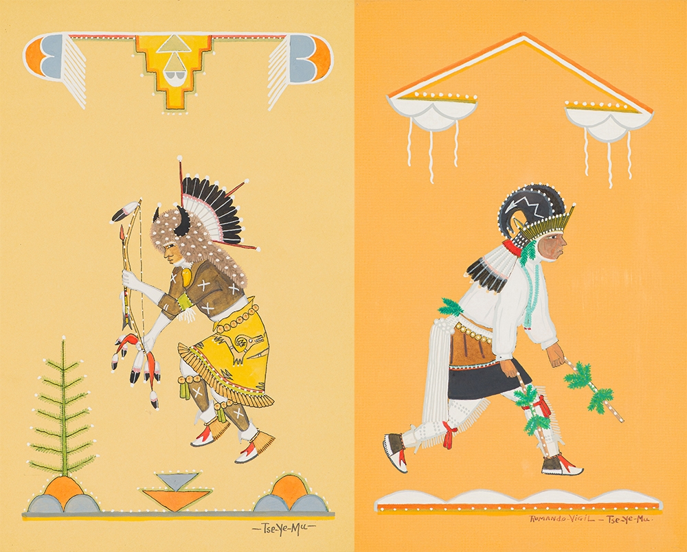 Artwork by Romando Vigil, (2) Buffalo Dancer & Mt. Sheep Dance, Made of Casein on paper