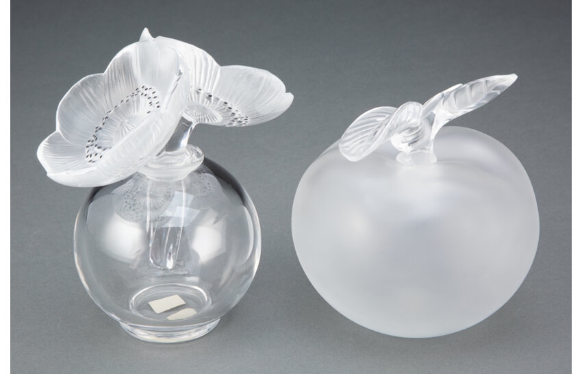 Artwork by René Lalique, Two Lalique Glass Perfume Bottles, Made of Glass