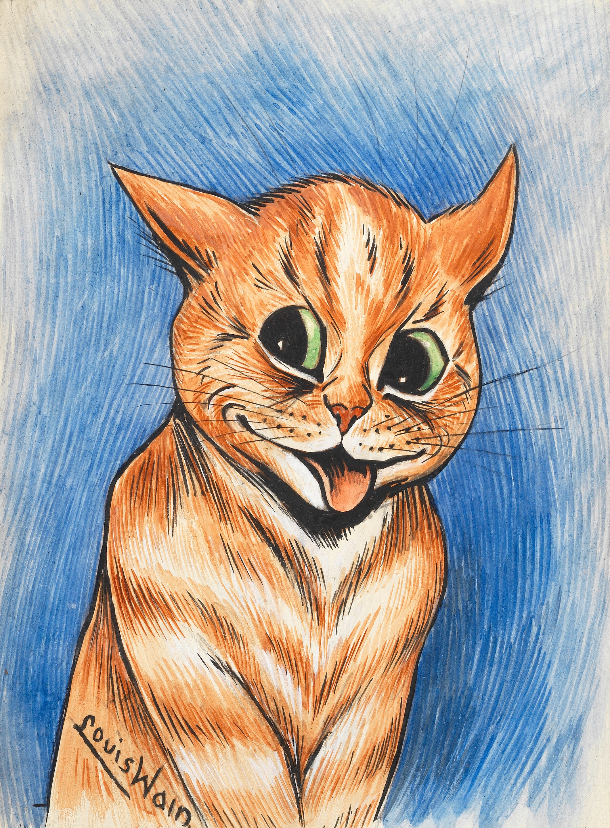 Artwork by Louis Wain, Smiling Cat, Made of watercolour and ink on paper