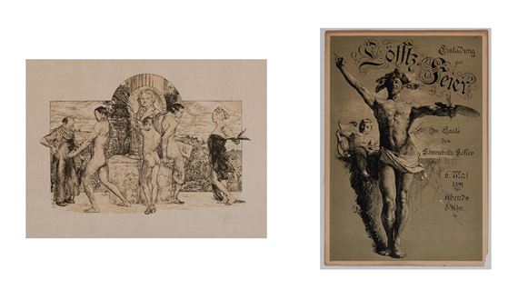 LOIS SENEFELDER MEMORIAL (ALLEGORY OF LITHOGRAPHY); INVITATION TO THE LÖFFTZ CELEBRATION by Otto Greiner, 1887 and 1891