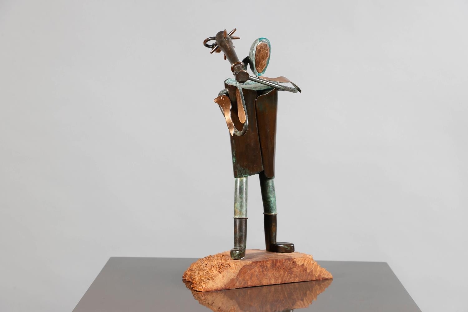 Artwork by Aiden Lambert, Warrior with a truncheon, Made of bronze on a burr wood plinth