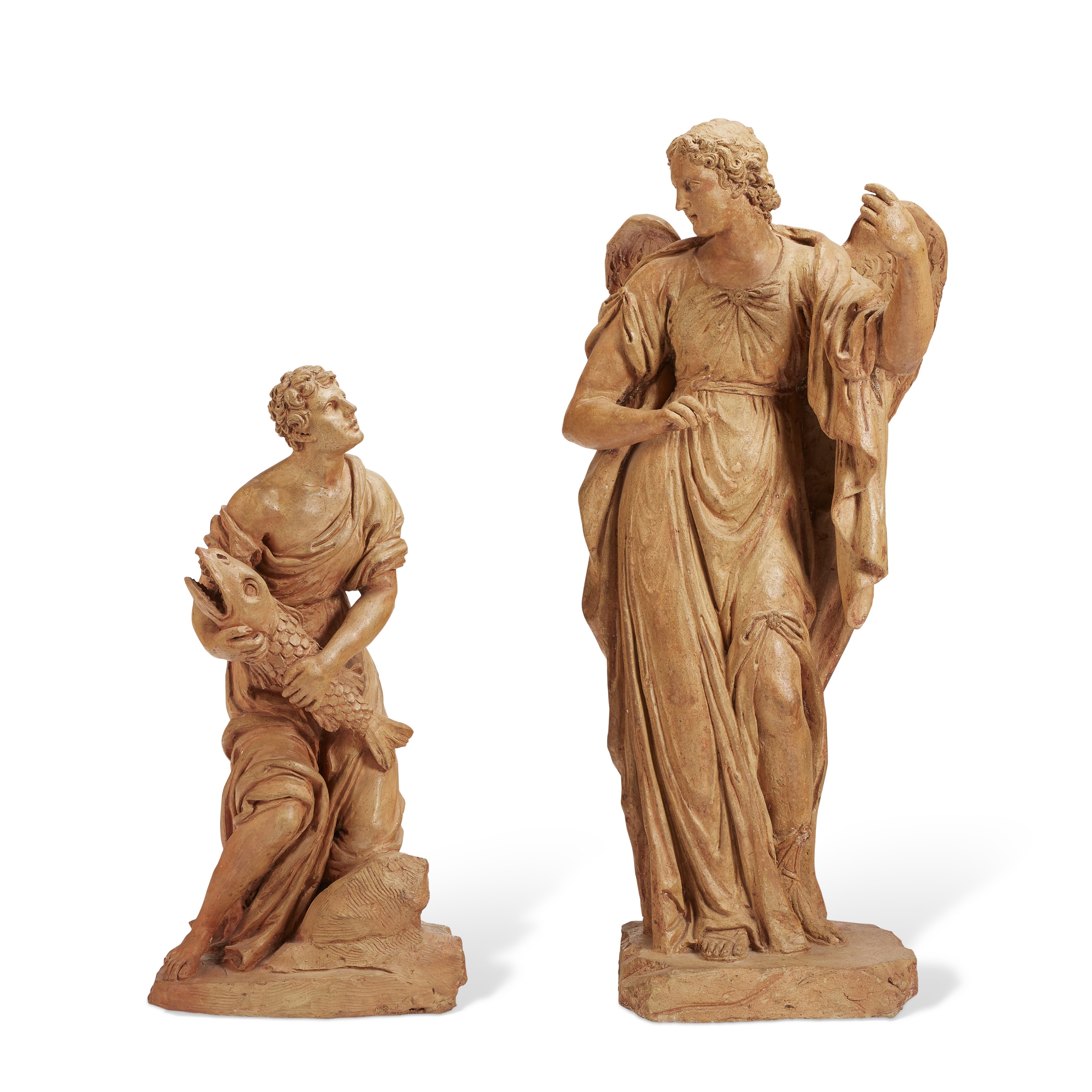 Artwork by Italian School, 18th Century, TWO TERRACOTTA FIGURES OF TOBIAS AND THE ANGEL, Made of TERRACOTTA