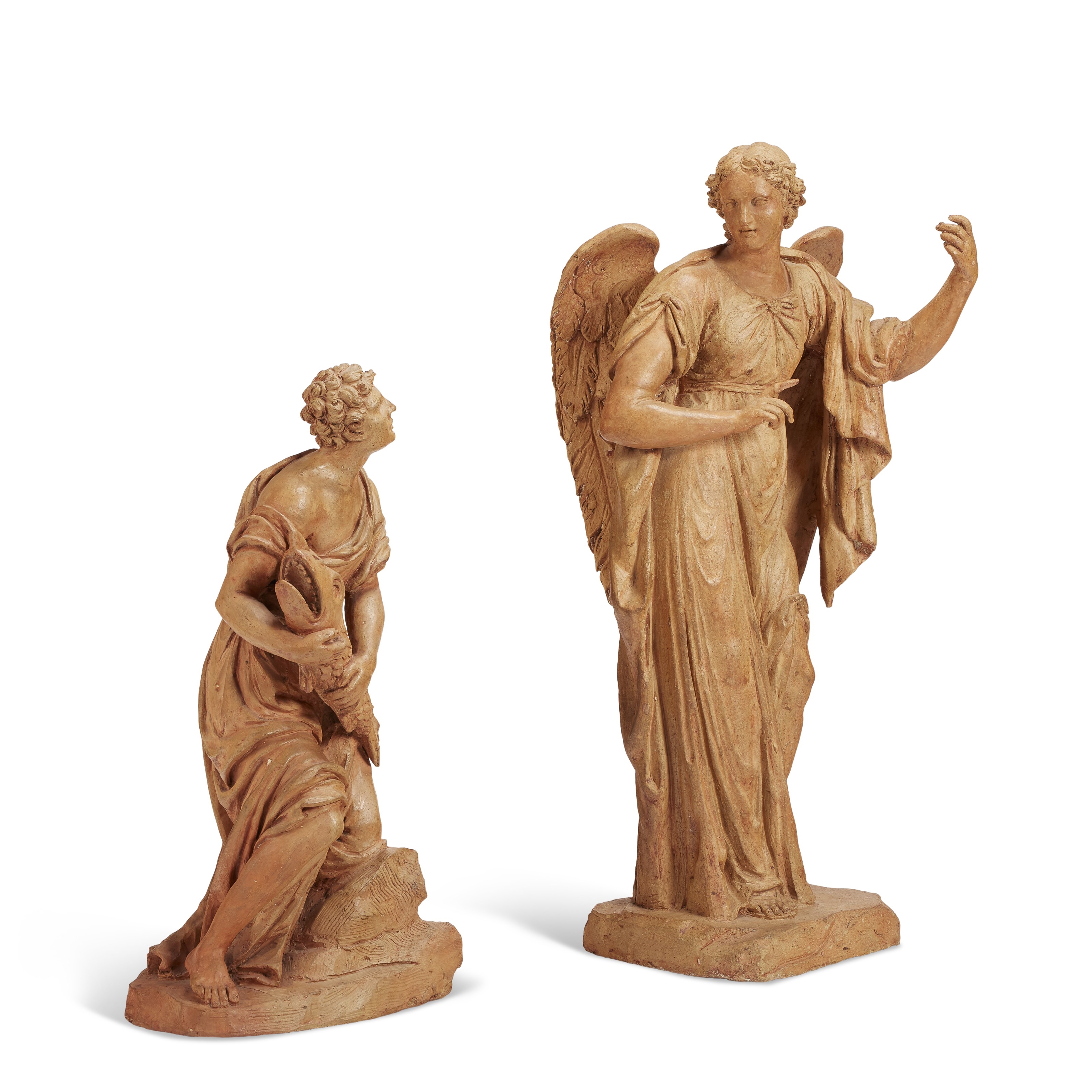 Artwork by Italian School, 18th Century, TWO TERRACOTTA FIGURES OF TOBIAS AND THE ANGEL, Made of TERRACOTTA