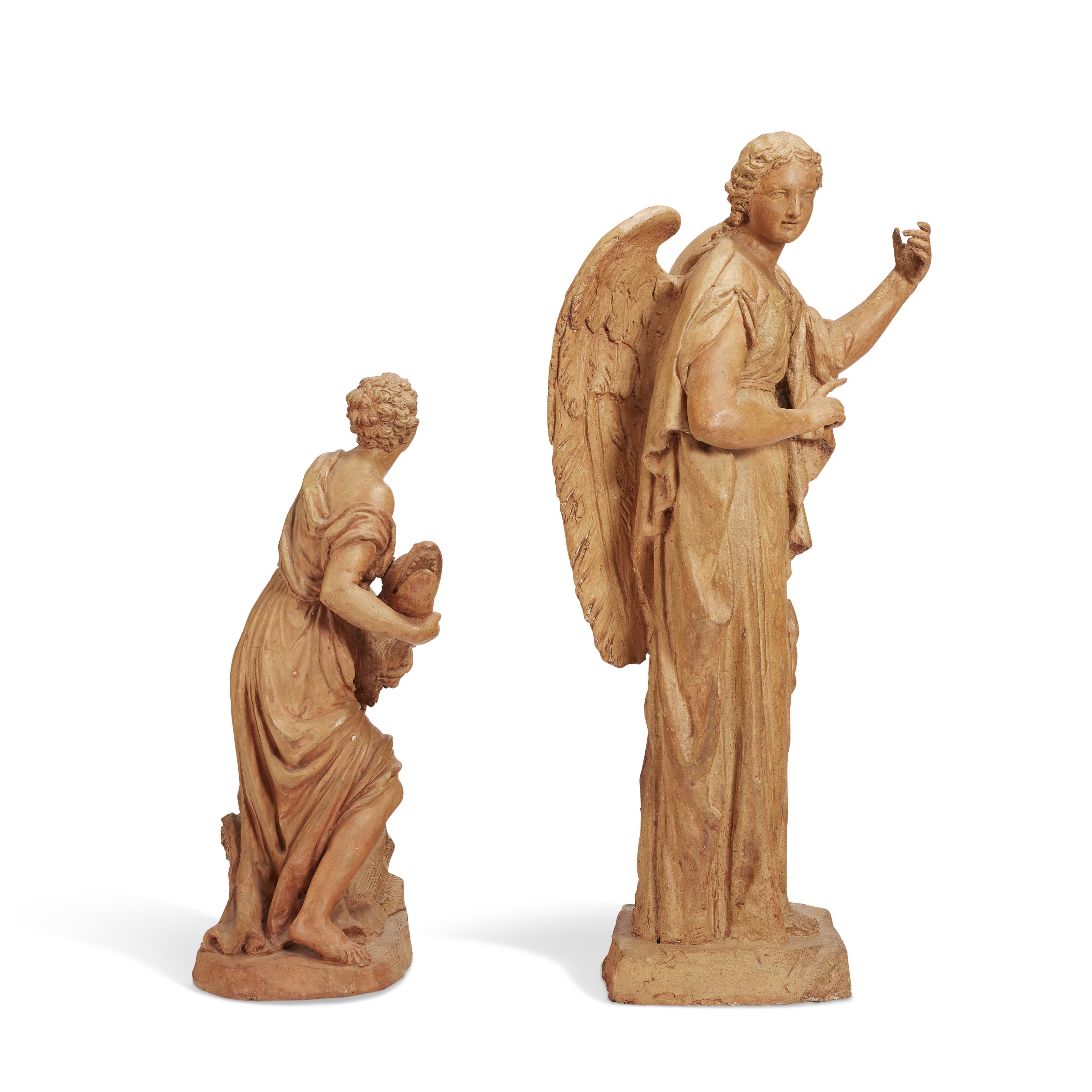 Artwork by Italian School, 18th Century, TWO TERRACOTTA FIGURES OF TOBIAS AND THE ANGEL, Made of TERRACOTTA