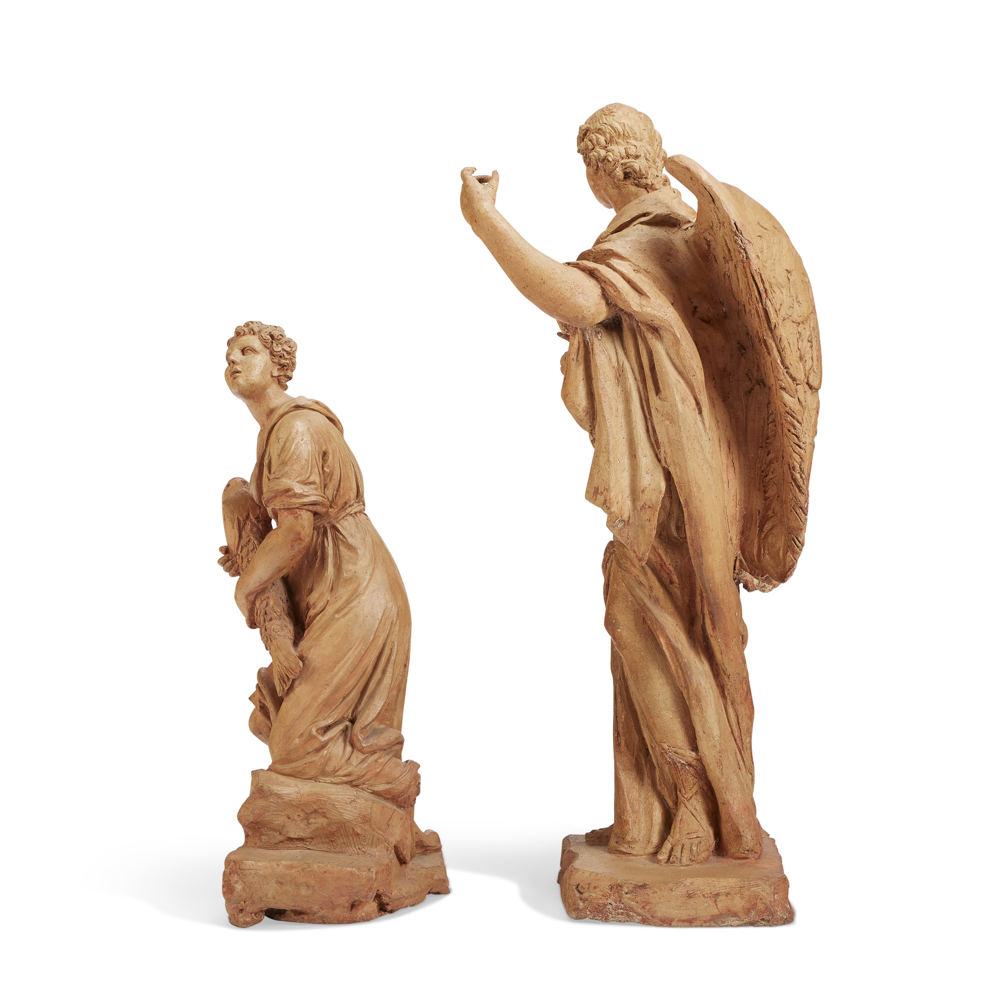 Artwork by Italian School, 18th Century, TWO TERRACOTTA FIGURES OF TOBIAS AND THE ANGEL, Made of TERRACOTTA