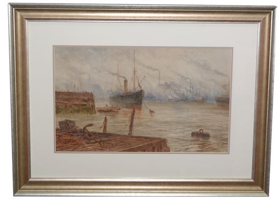 A busy industrial port by Arthur Ernest Maugham