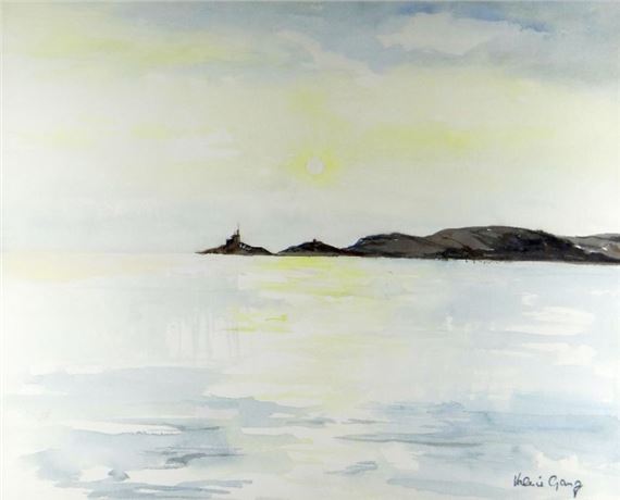 View across Swansea Bay with Mumbles lighthouse by Valerie Ganz
